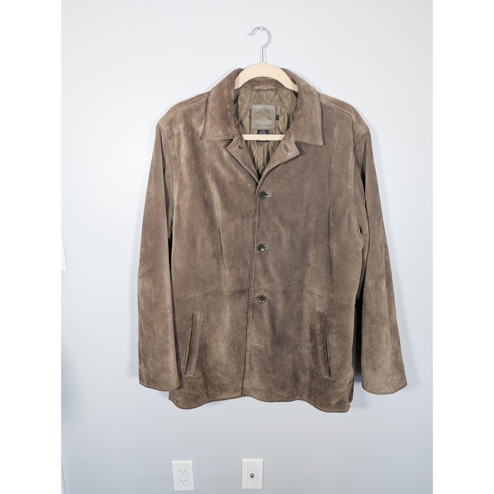 J Crew Jacket XL Y2K 90s‎ Suede Leather Quilted Lined Tan Button Up Coat